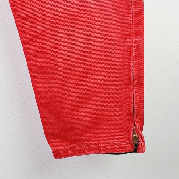Vtg 90's Georges Marciano X Guess High Waisted Red Zipper Ankle Tapered Jeans 29 - Picture 9 of 11